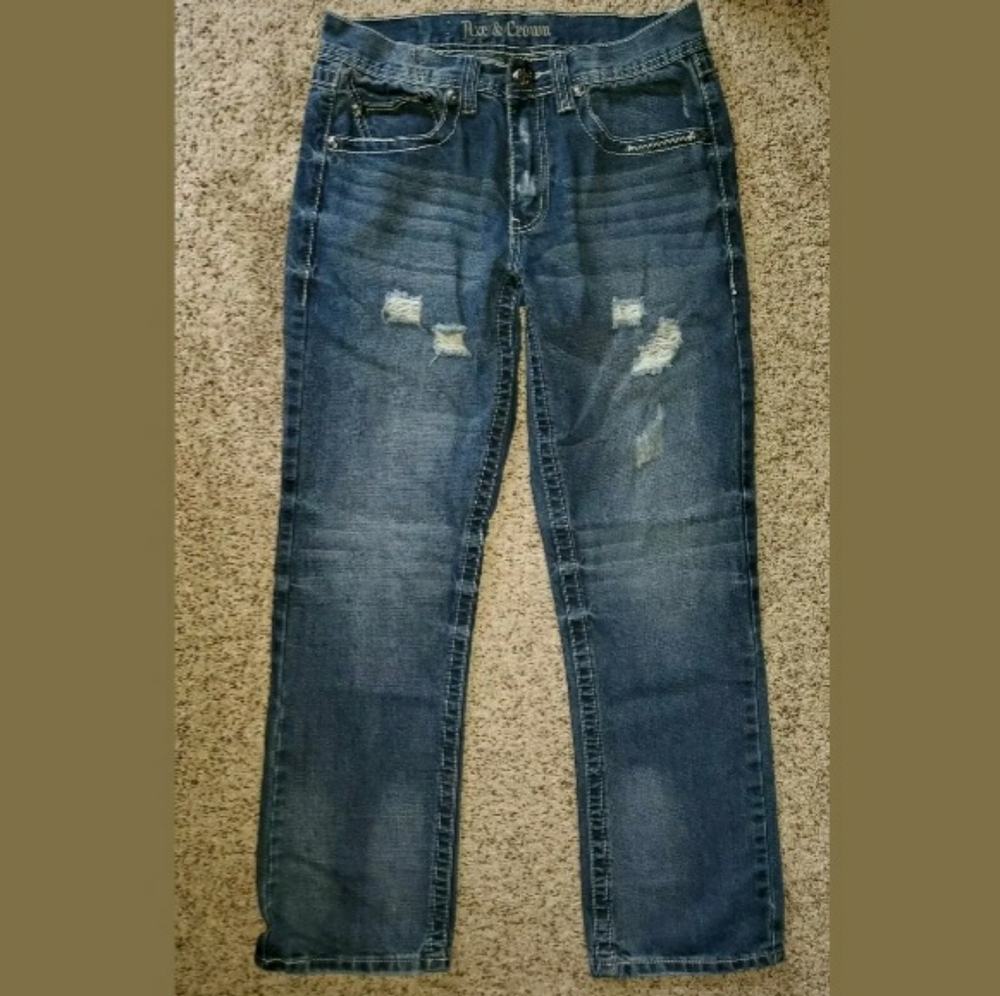 Axe & Crown Slim Fit Distressed Denim Blue Jeans